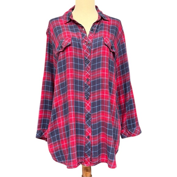 Hester & Orchard Red Navy Plaid Button Front Shirt Size Medium EUC - Picture 4 of 12
